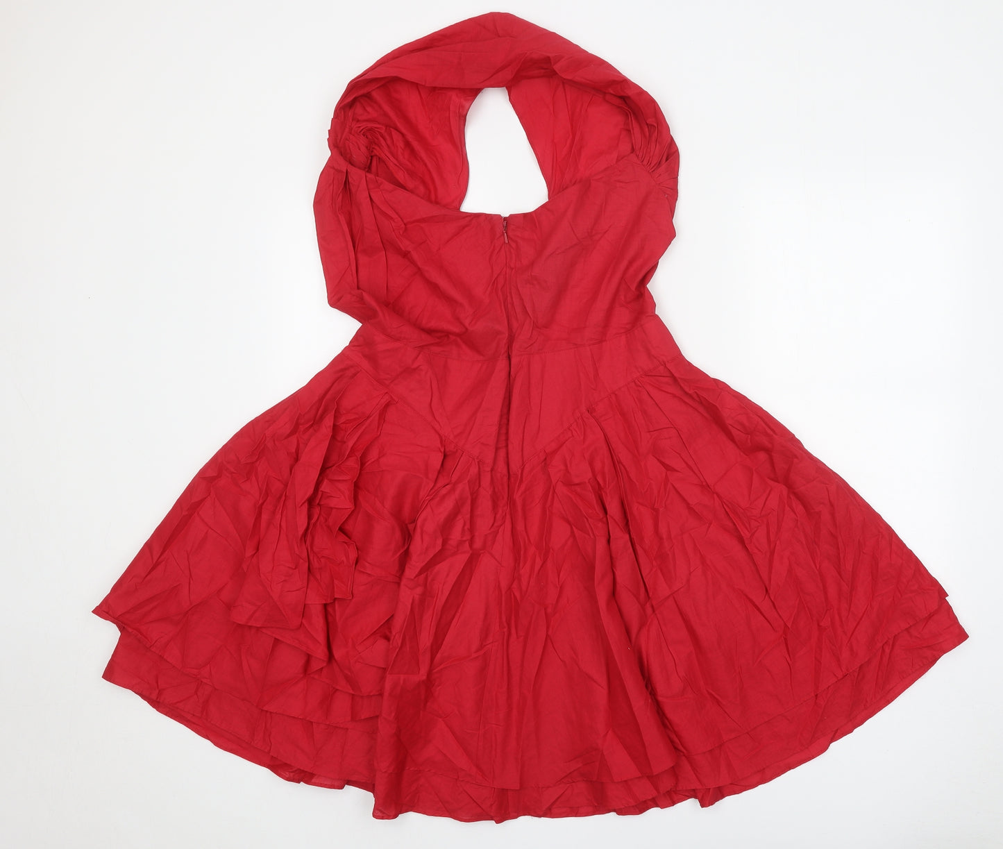 Warehouse Womens Red 100% Cotton Fit & Flare Size 14 Halter Zip
