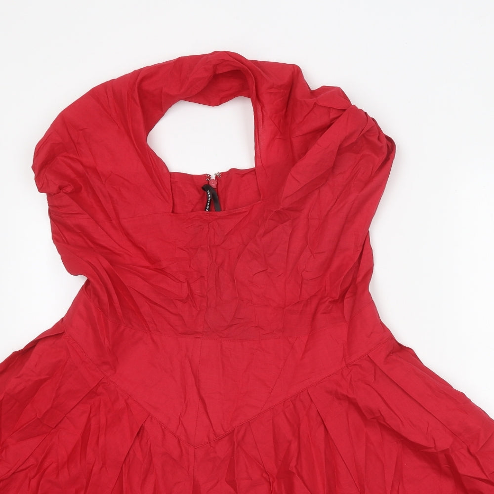 Warehouse Womens Red 100% Cotton Fit & Flare Size 14 Halter Zip