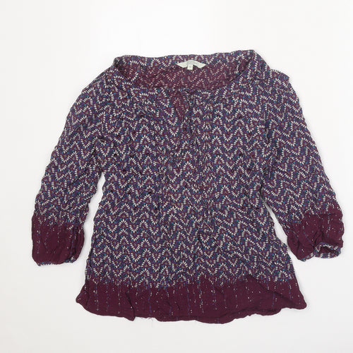 Casual Collection Womens Purple Geometric Viscose Basic Blouse Size 12 Round Neck