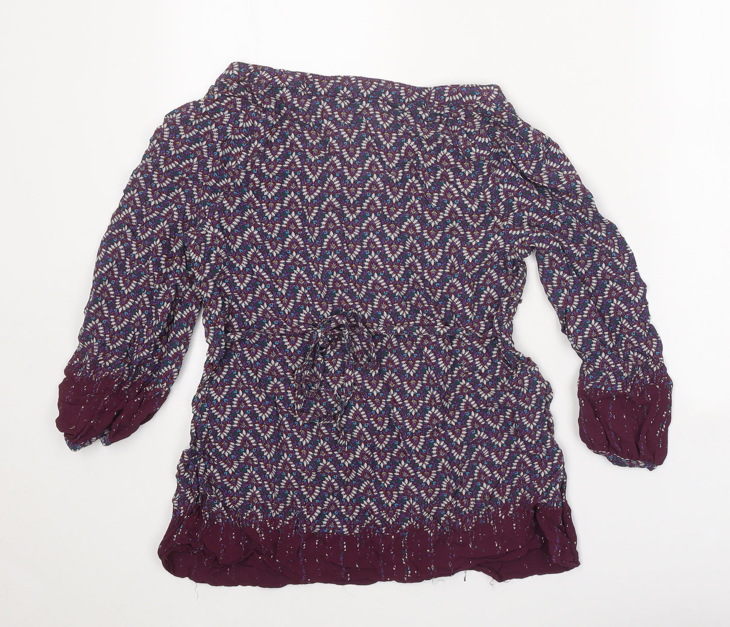 Casual Collection Womens Purple Geometric Viscose Basic Blouse Size 12 Round Neck