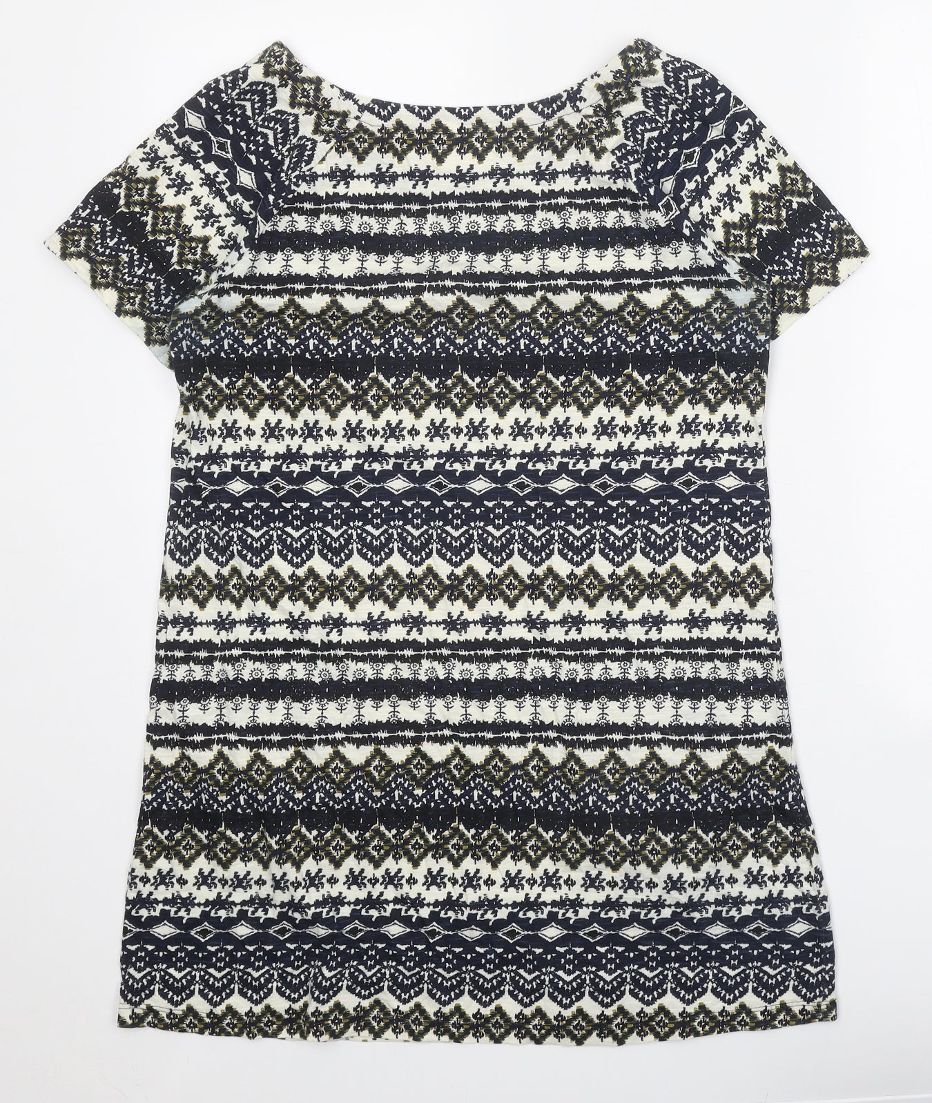 Preworn Womens Black Geometric 100% Cotton A-Line One Size Round Neck Pullover