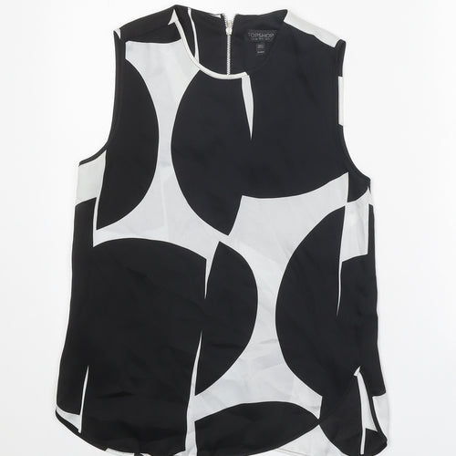 Topshop Womens Black Geometric Polyester Basic Tank Size 8 Round Neck