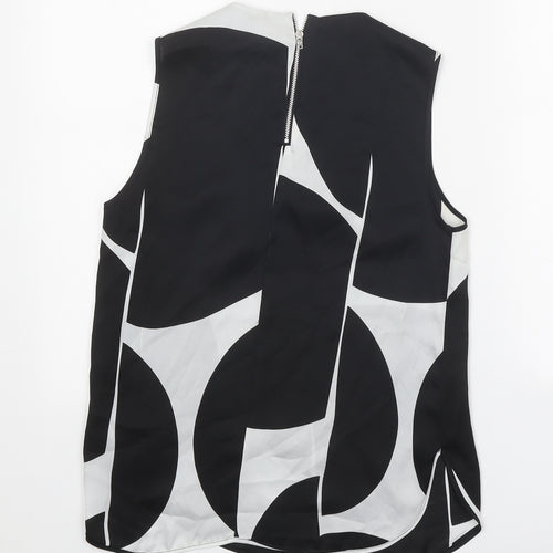 Topshop Womens Black Geometric Polyester Basic Tank Size 8 Round Neck
