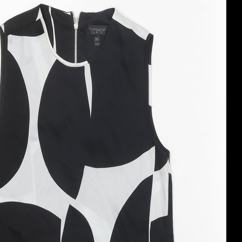 Topshop Womens Black Geometric Polyester Basic Tank Size 8 Round Neck