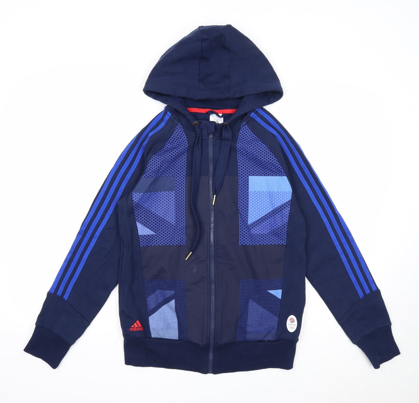 adidas Womens Blue Geometric Cotton Full Zip Hoodie Size 12 Zip - Team GB