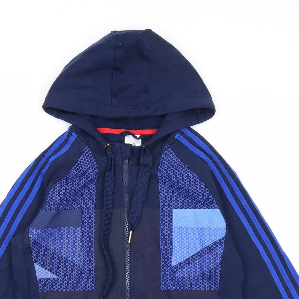 adidas Womens Blue Geometric Cotton Full Zip Hoodie Size 12 Zip - Team GB