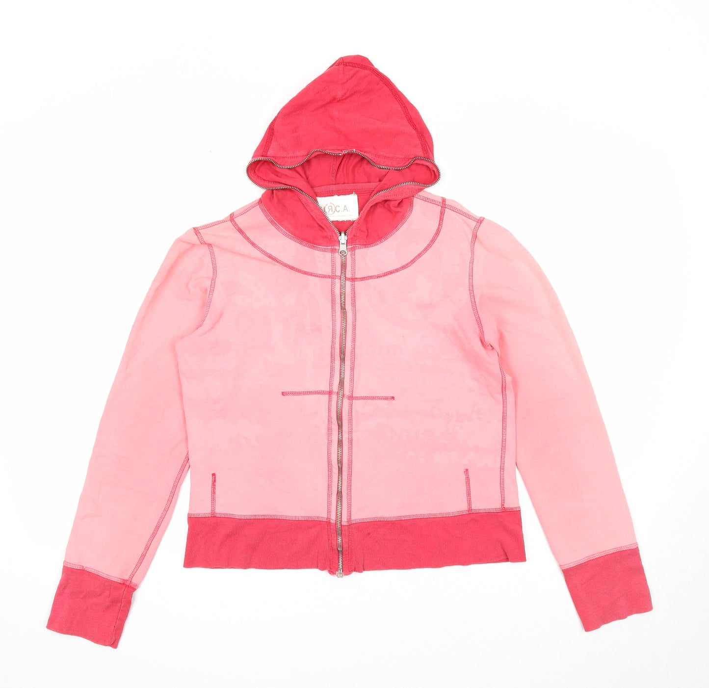 URCA Womens Pink Colourblock Cotton Full Zip Hoodie Size L Zip