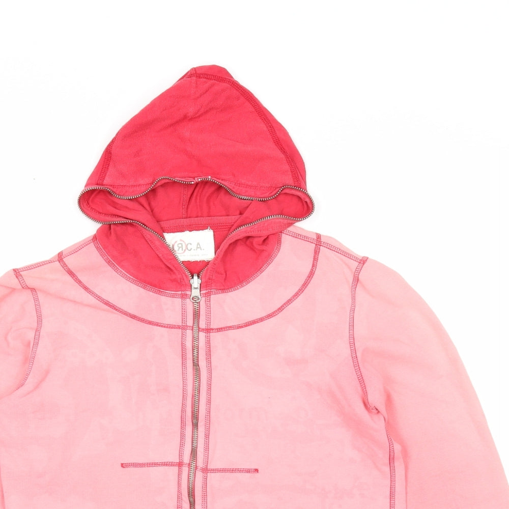URCA Womens Pink Colourblock Cotton Full Zip Hoodie Size L Zip