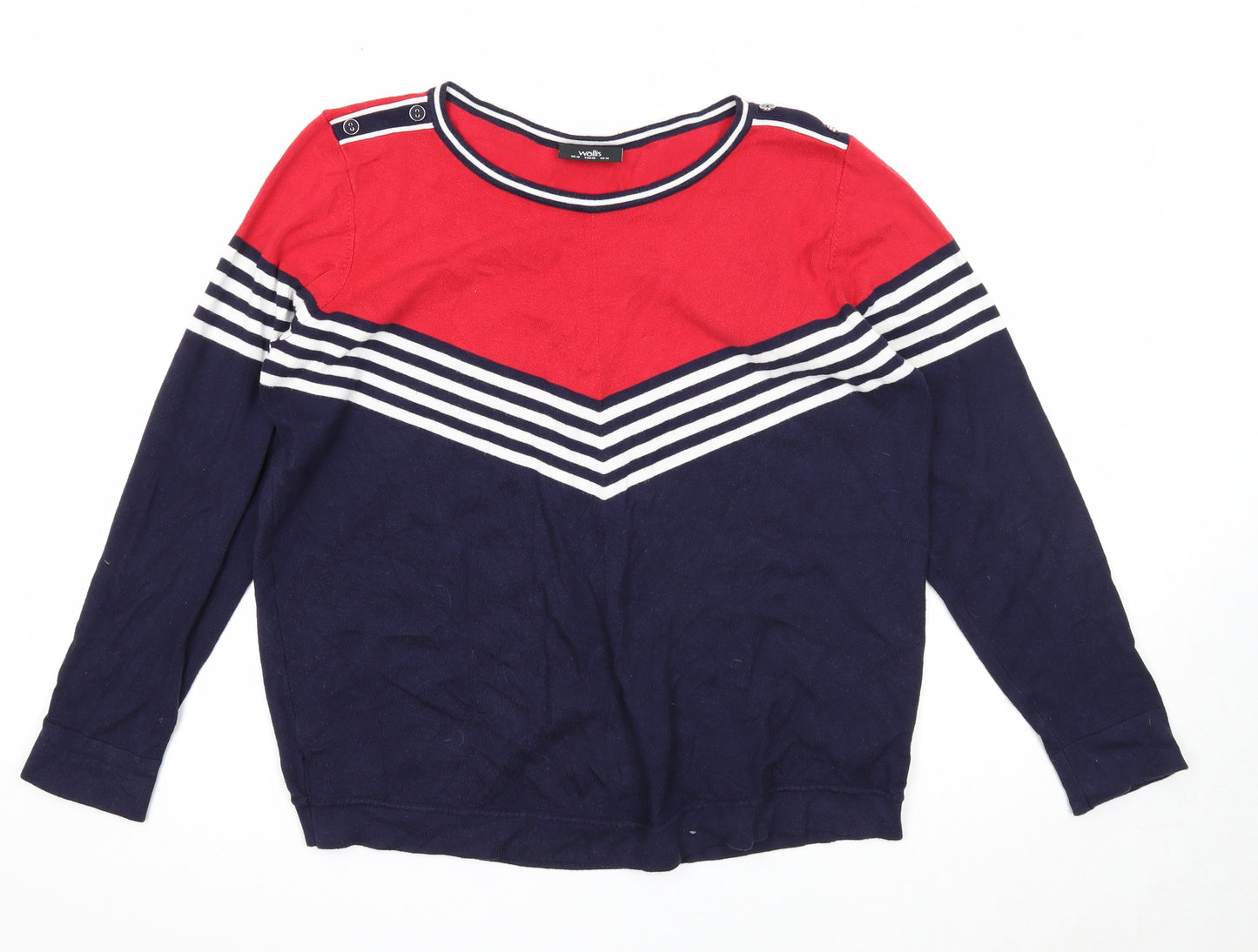 Wallis Womens Blue Round Neck Striped Viscose Pullover Jumper Size 18