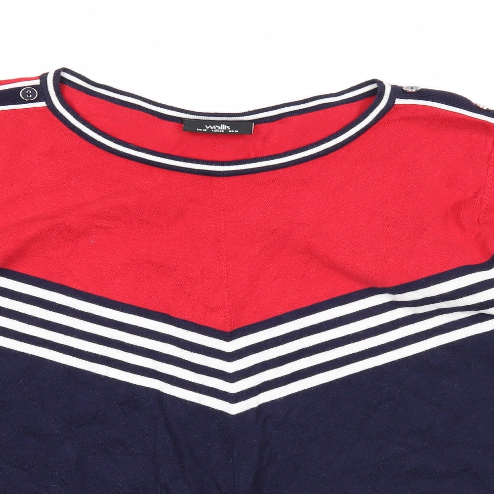 Wallis Womens Blue Round Neck Striped Viscose Pullover Jumper Size 18