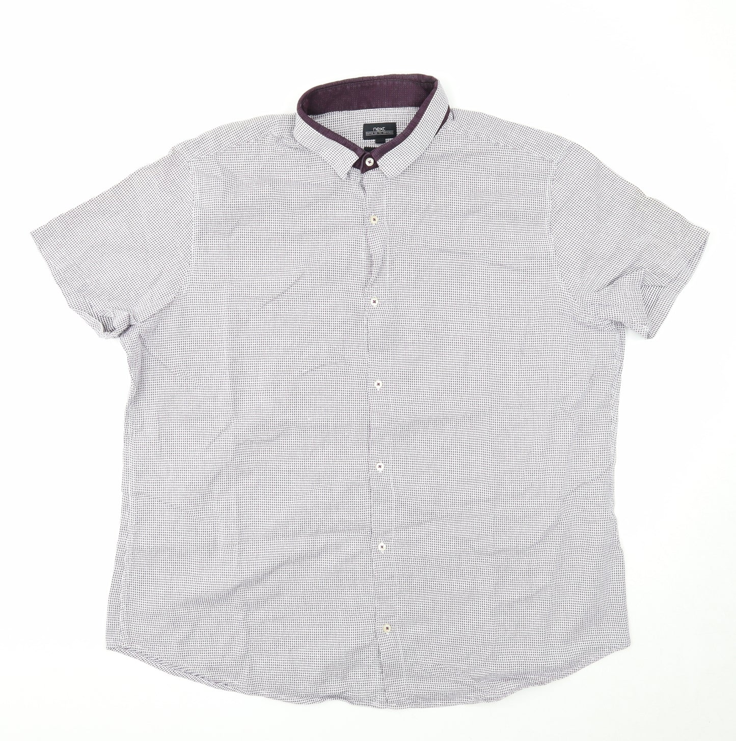 NEXT Mens White Geometric Cotton Polo Size 3XL Collared Button