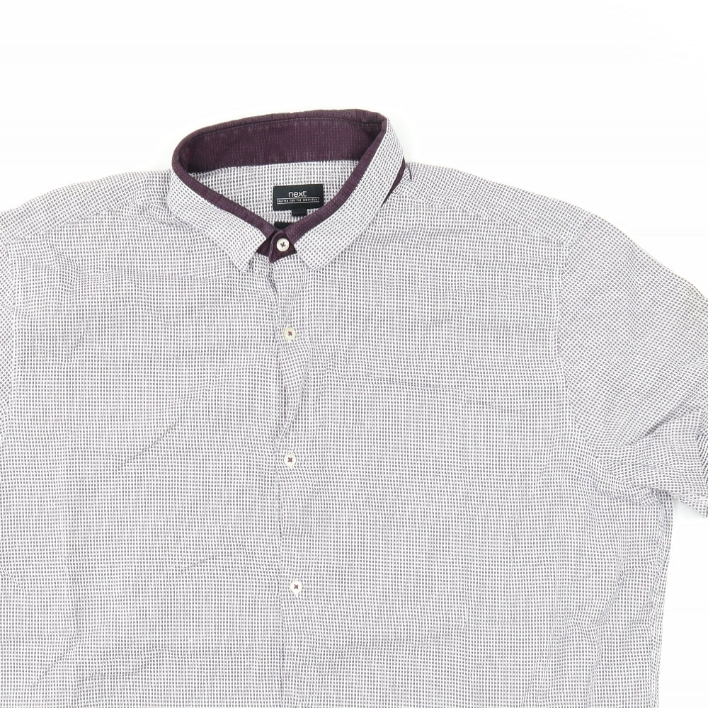 NEXT Mens White Geometric Cotton Polo Size 3XL Collared Button