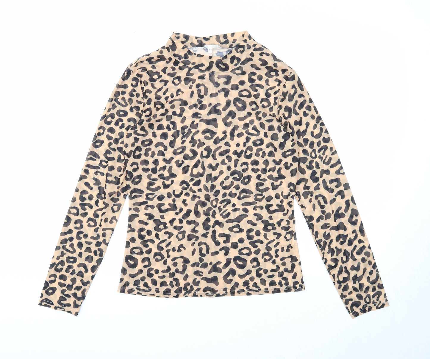 Preworn Womens Beige Animal Print Polyester Basic Blouse Size M Mock Neck - Leopard Print