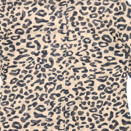 Preworn Womens Beige Animal Print Polyester Basic Blouse Size M Mock Neck - Leopard Print