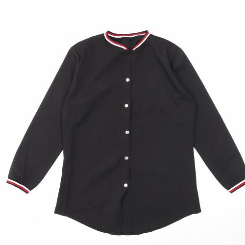 Preworn Womens Black Polyester Basic Button-Up Size M Round Neck