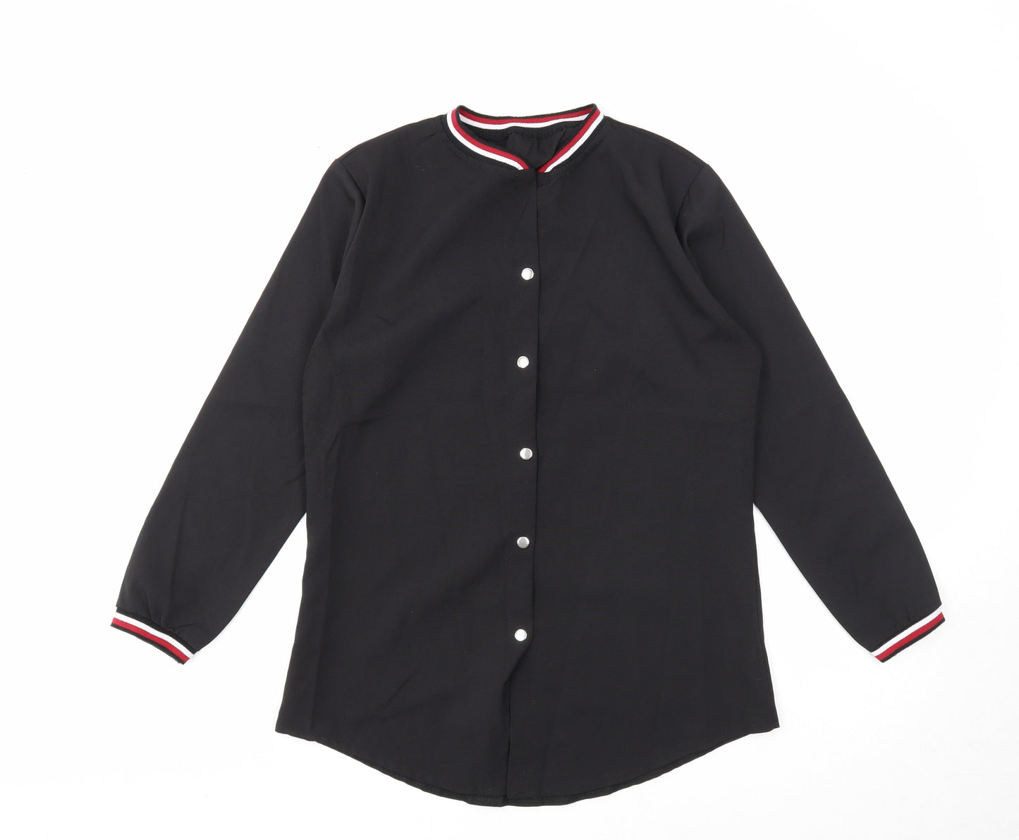 Preworn Womens Black Polyester Basic Button-Up Size M Round Neck