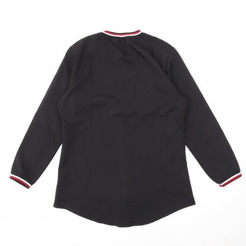 Preworn Womens Black Polyester Basic Button-Up Size M Round Neck