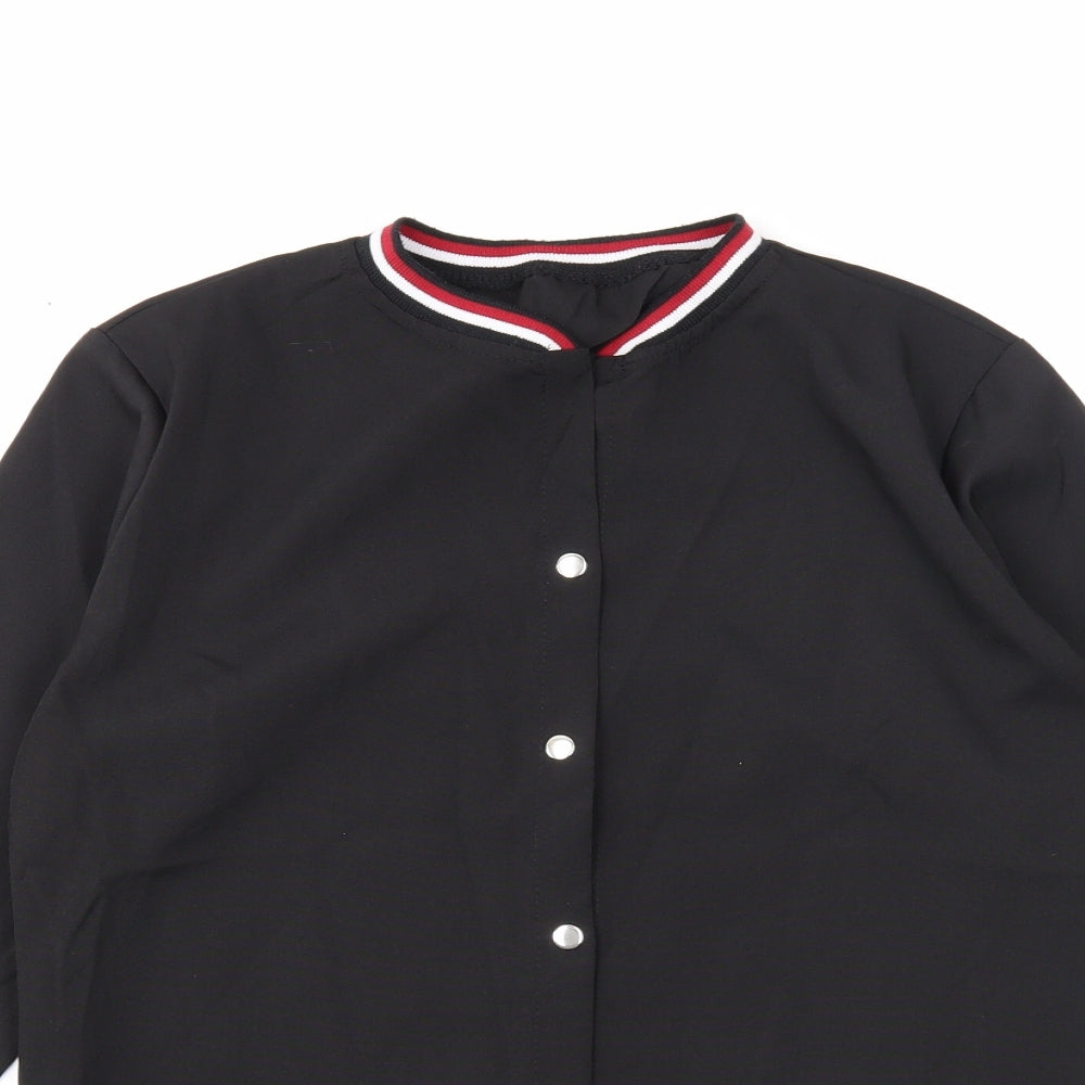 Preworn Womens Black Polyester Basic Button-Up Size M Round Neck