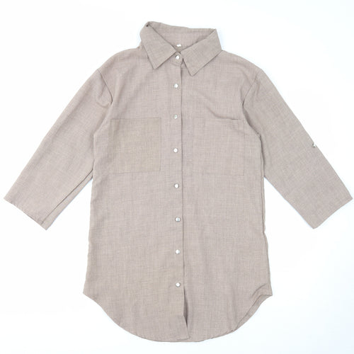 Preworn Womens Brown Polyester Basic Button-Up Size S Collared