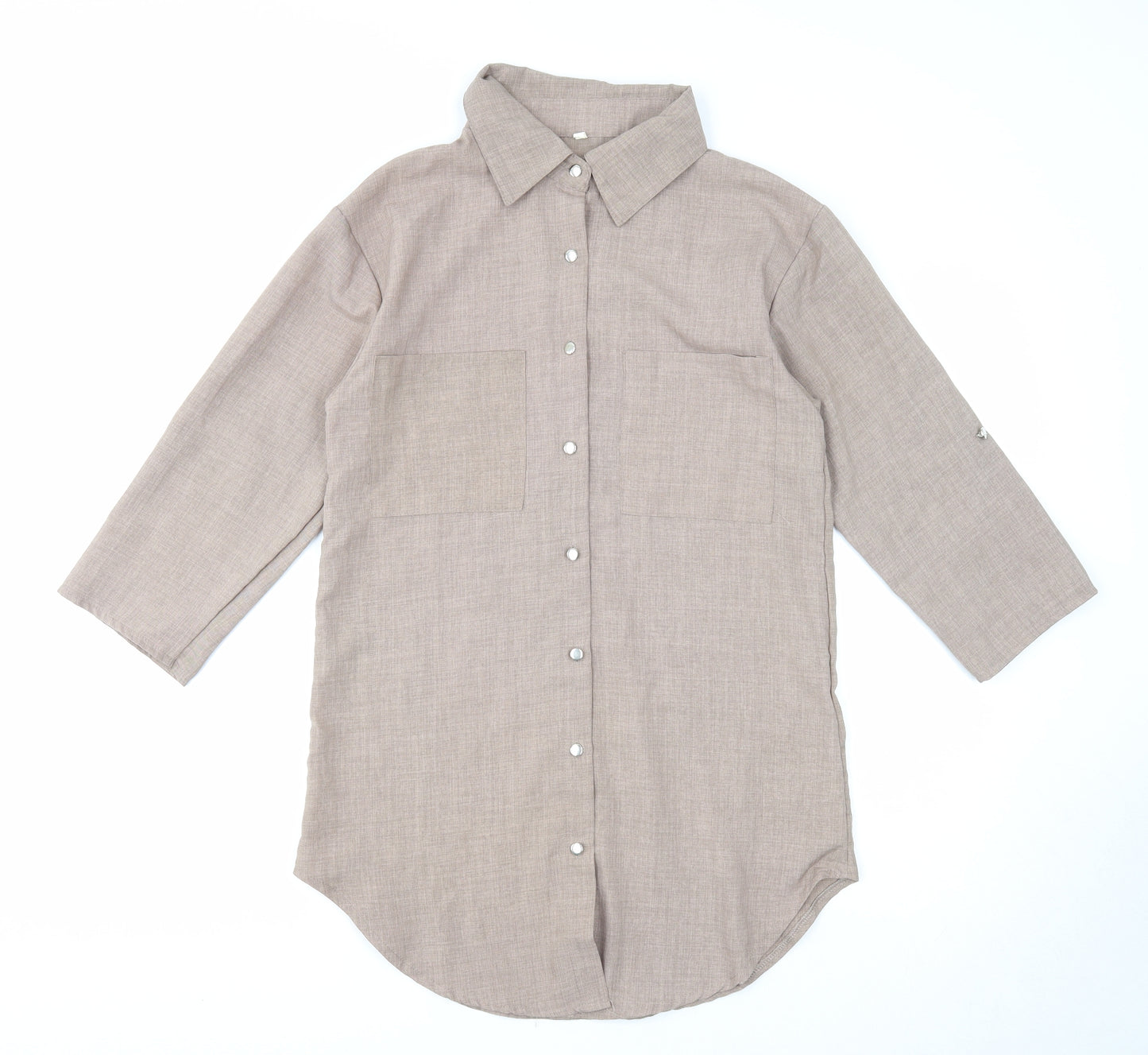 Preworn Womens Brown Polyester Basic Button-Up Size S Collared