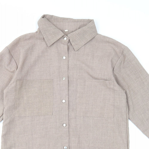 Preworn Womens Brown Polyester Basic Button-Up Size S Collared