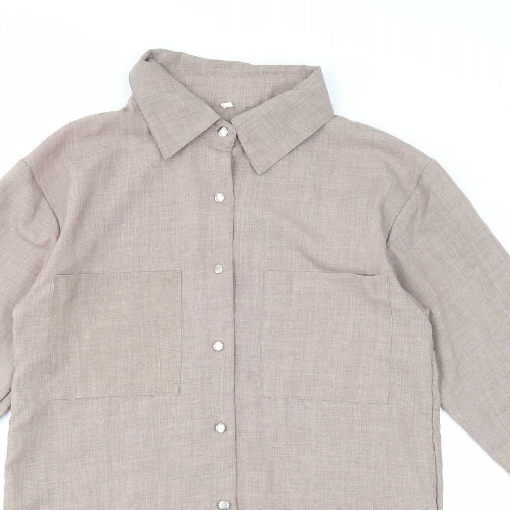 Preworn Womens Brown Polyester Basic Button-Up Size S Collared