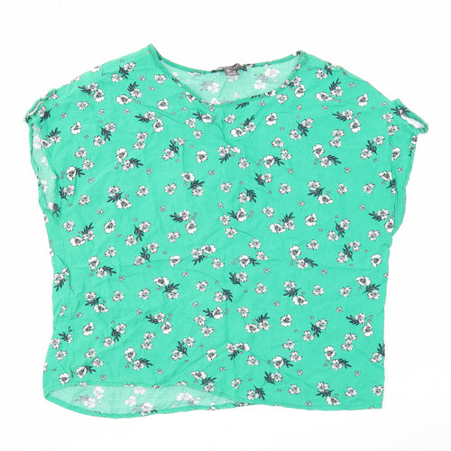 Primark Womens Green Floral Viscose Basic Blouse Size 10 Boat Neck