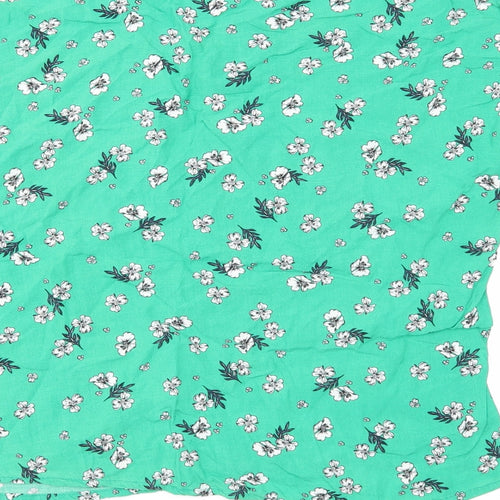Primark Womens Green Floral Viscose Basic Blouse Size 10 Boat Neck