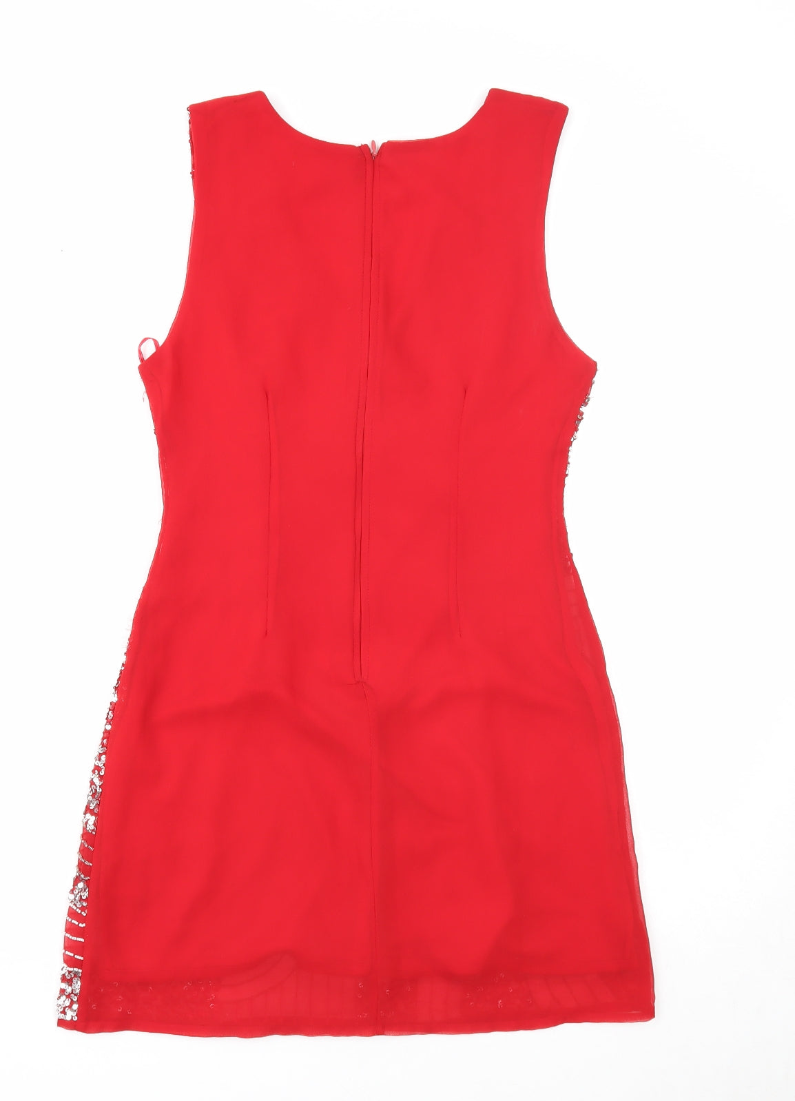 Maya Deluxe Womens Red Geometric Polyester A-Line Size 10 V-Neck Zip