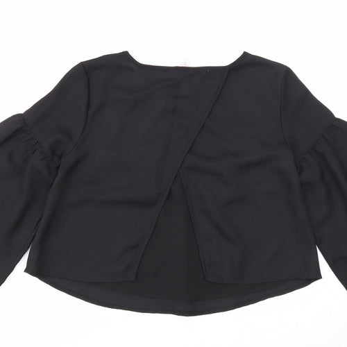 Miss Selfridge Womens Black Floral Polyester Cropped Blouse Size 4 Scoop Neck