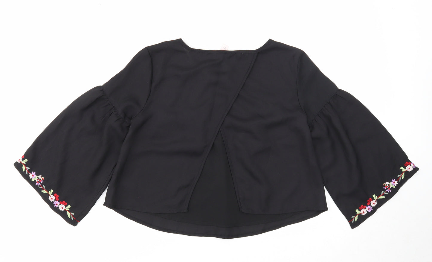 Miss Selfridge Womens Black Floral Polyester Cropped Blouse Size 4 Scoop Neck