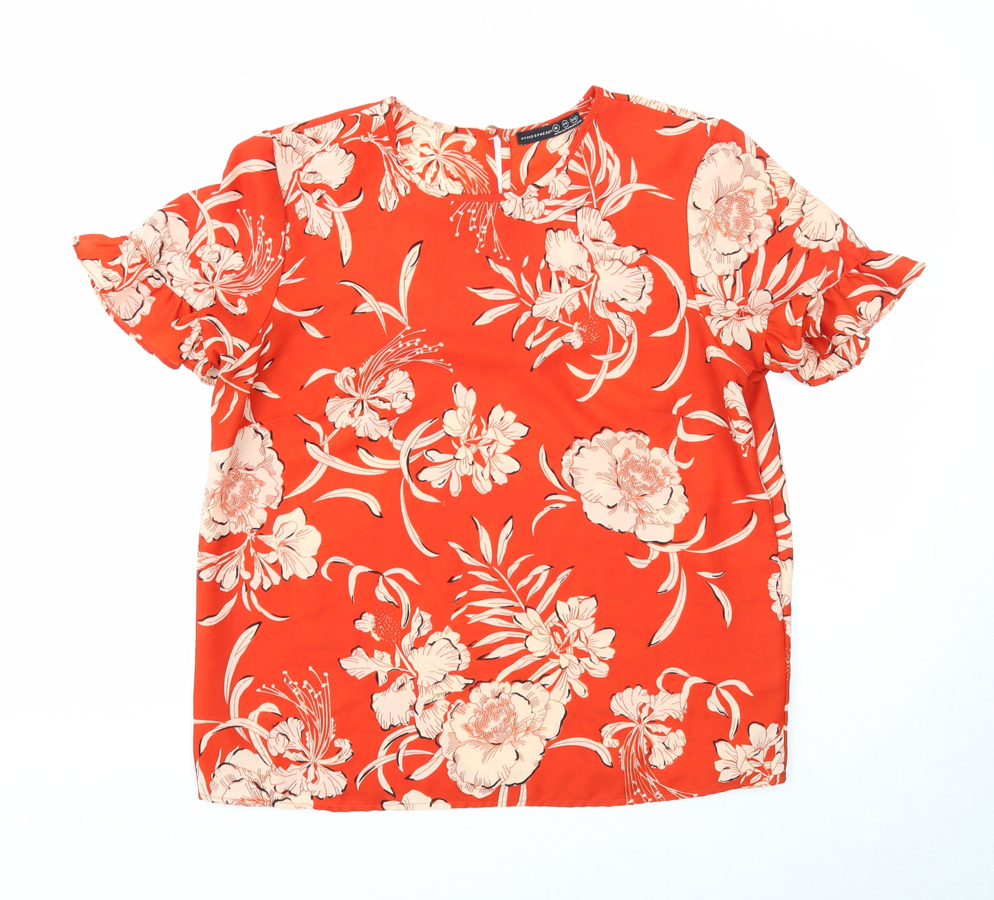 Atmosphere Womens Red Floral Polyester Basic T-Shirt Size 16 Scoop Neck
