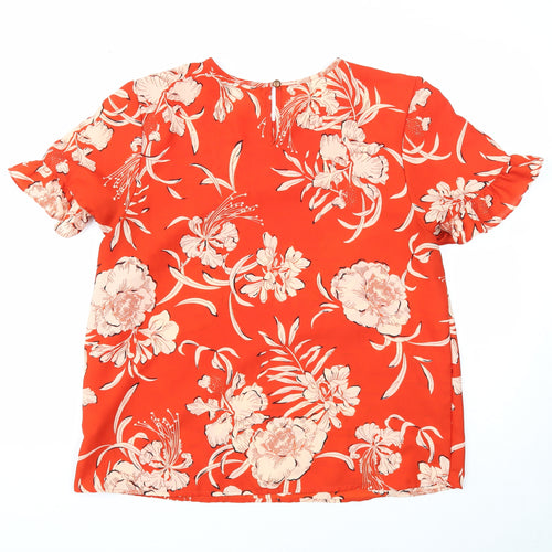 Atmosphere Womens Red Floral Polyester Basic T-Shirt Size 16 Scoop Neck