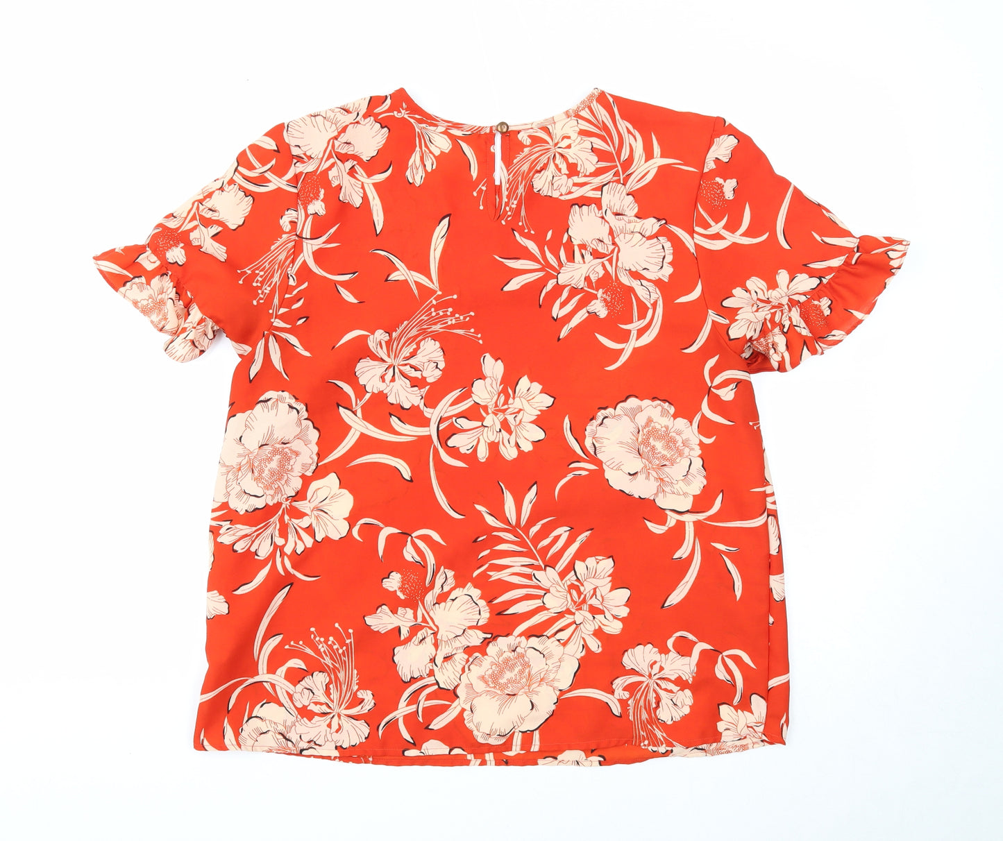 Atmosphere Womens Red Floral Polyester Basic T-Shirt Size 16 Scoop Neck