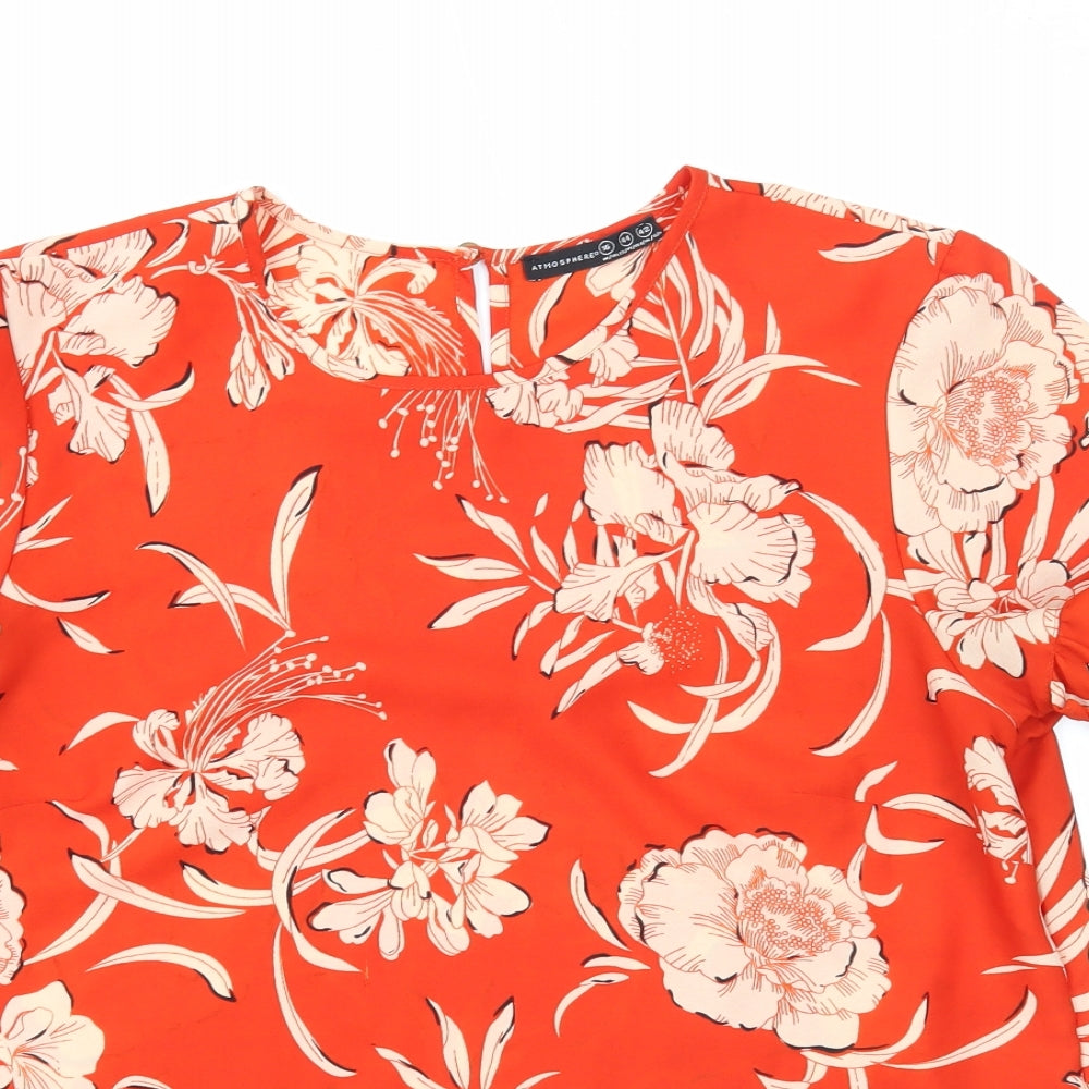 Atmosphere Womens Red Floral Polyester Basic T-Shirt Size 16 Scoop Neck