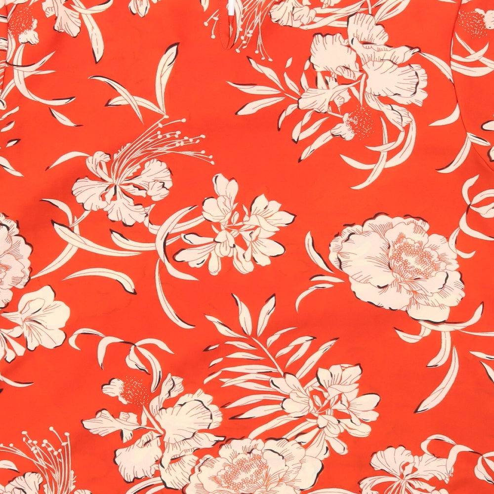 Atmosphere Womens Red Floral Polyester Basic T-Shirt Size 16 Scoop Neck