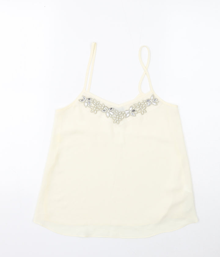Topshop Womens White Polyester Camisole Tank Size 4 V-Neck