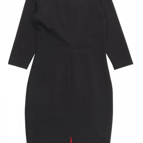 Elise & Clemence Womens Black Colourblock Cotton A-Line Size 10 Round Neck Zip