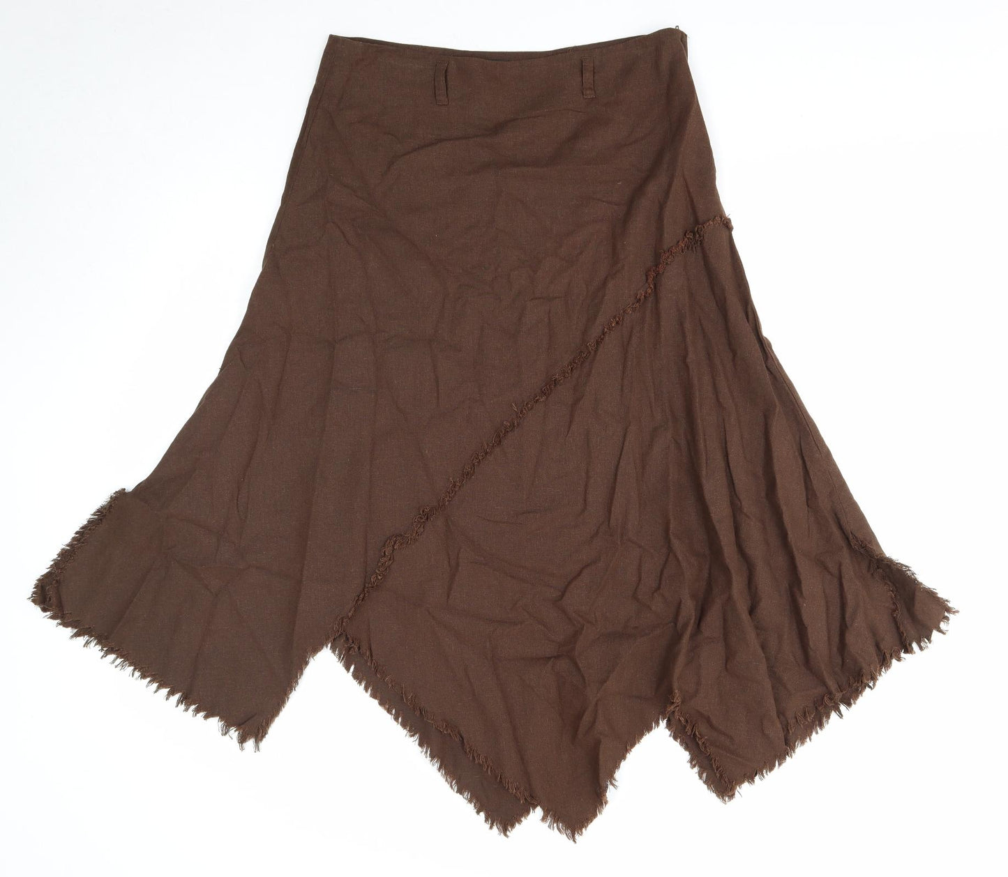 Preworn Womens Brown Linen Swing Skirt Size 10 Zip