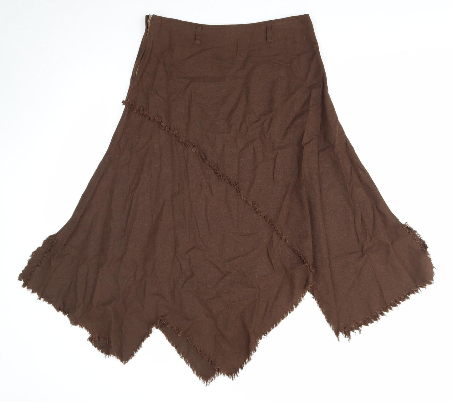 Preworn Womens Brown Linen Swing Skirt Size 10 Zip