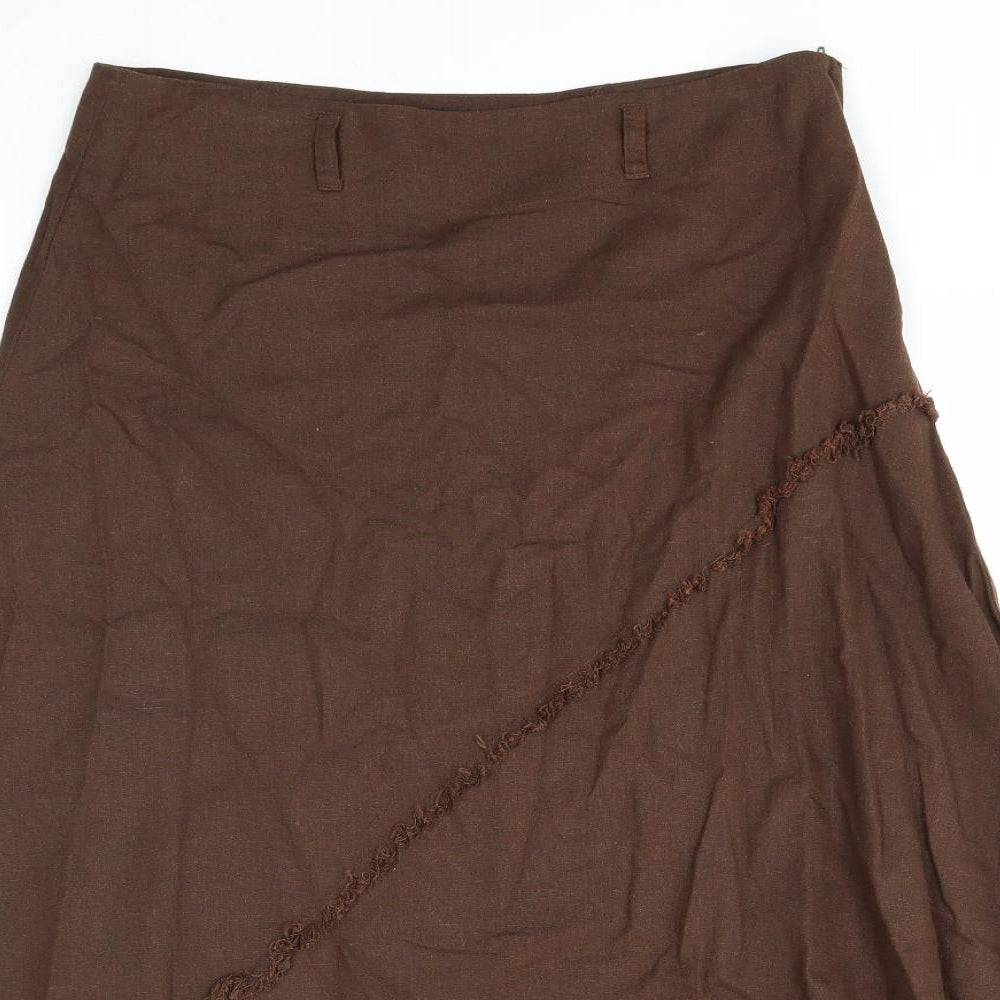 Preworn Womens Brown Linen Swing Skirt Size 10 Zip