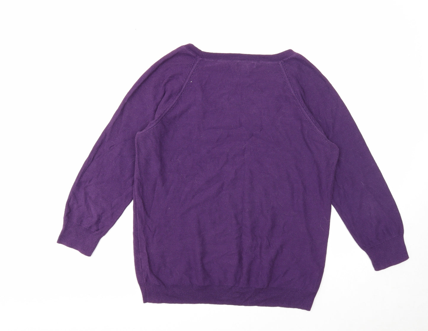 Gap Womens Purple V-Neck Cotton Pullover Jumper Size L