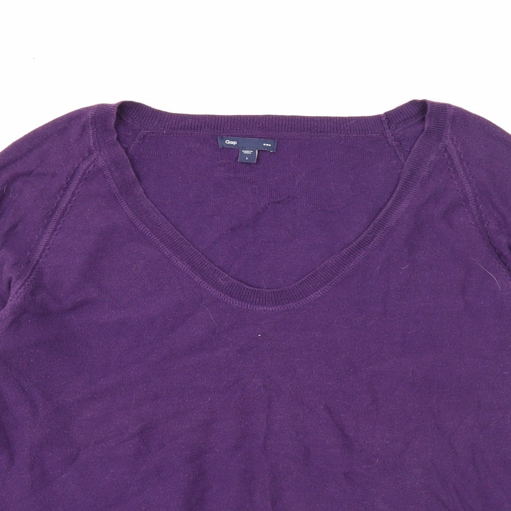 Gap Womens Purple V-Neck Cotton Pullover Jumper Size L