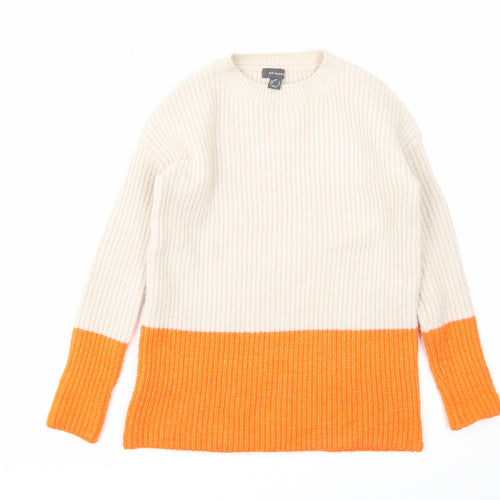 Primark Womens Beige Round Neck Acrylic Pullover Jumper Size 4 - Colourblock