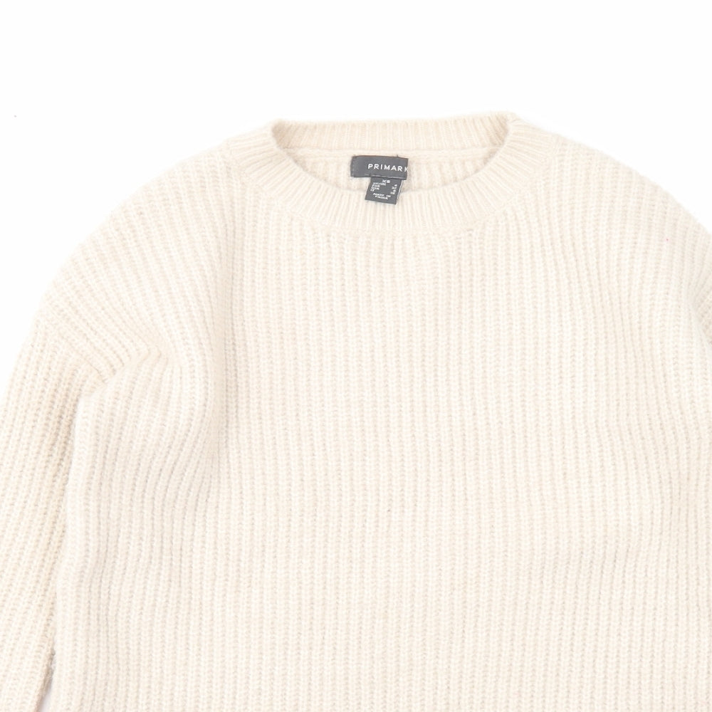 Primark Womens Beige Round Neck Acrylic Pullover Jumper Size 4 - Colourblock