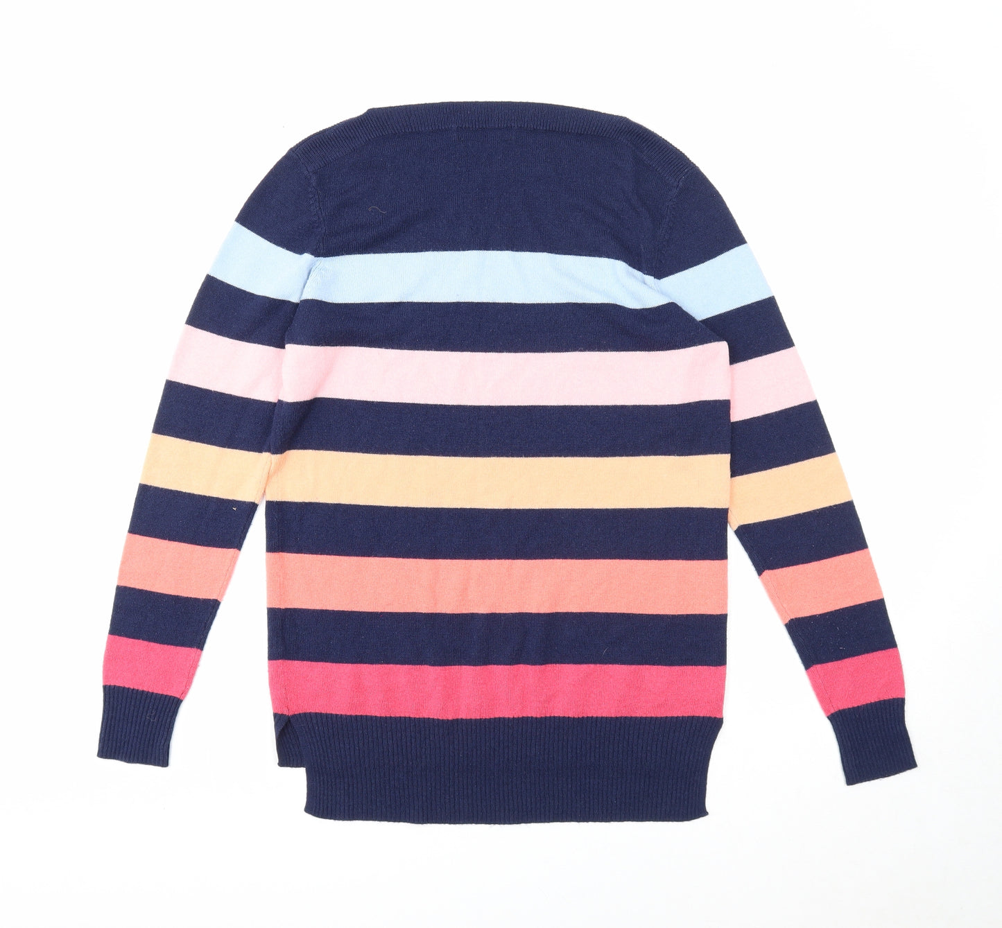 F&F Womens Blue Boat Neck Striped Acrylic Pullover Jumper Size 12