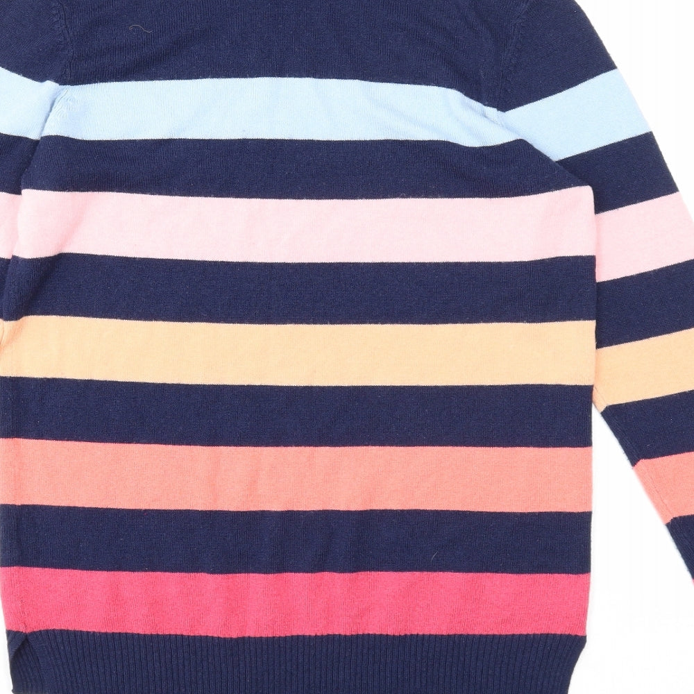 F&F Womens Blue Boat Neck Striped Acrylic Pullover Jumper Size 12
