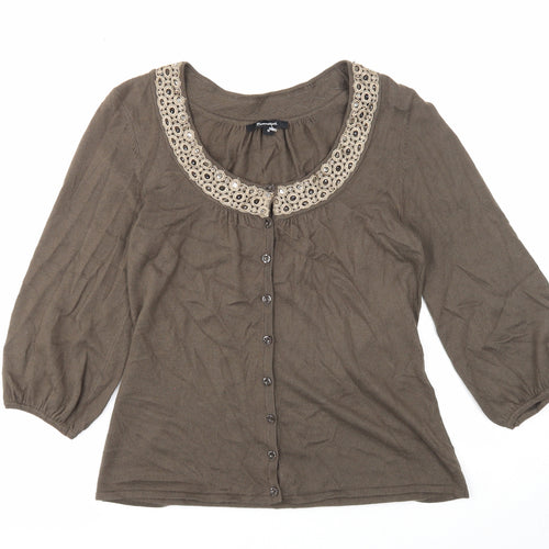 Brandtex Womens Brown Scoop Neck Viscose Cardigan Jumper Size M