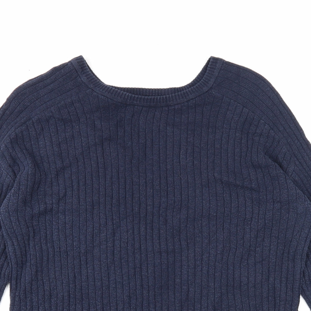 NEXT Womens Blue Scoop Neck Cotton Pullover Jumper Size 14 - Ribbed