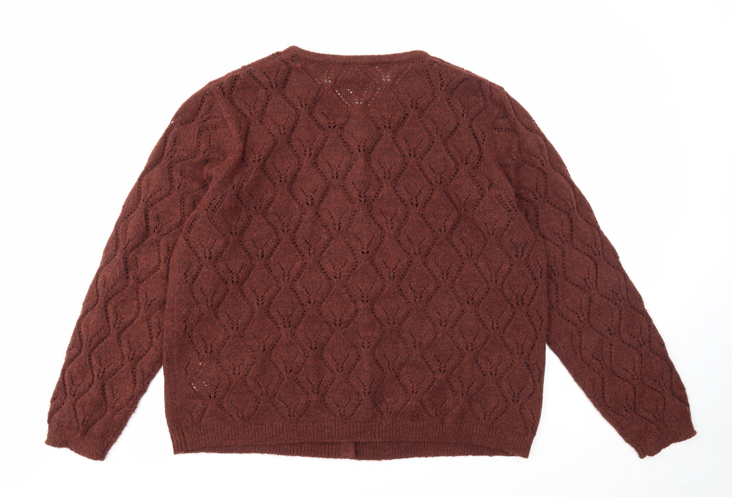 ANNE WEYBURN Womens Brown Scoop Neck Geometric Polyester Cardigan Jumper Size 22
